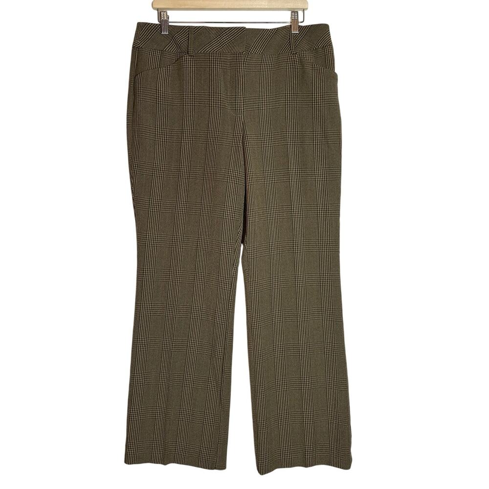 Roz & Ali Secret Agent Trouser Pants Brown Plaid Tummy Control Sz 14 High Waist